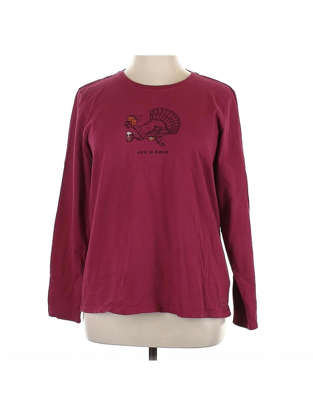 Life Is Good Burgundy Long Sleeve Turkey T-Shirt, Size XL